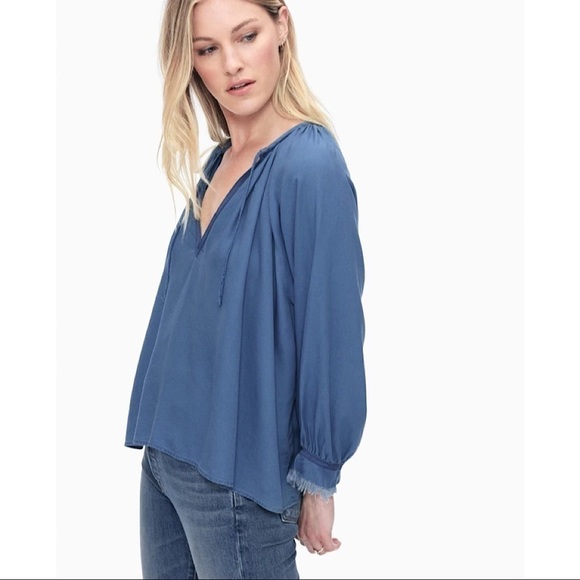 Splendid Medium Wash Crosshatch Gauze Peasant Top Size Small - Picture 4 of 11